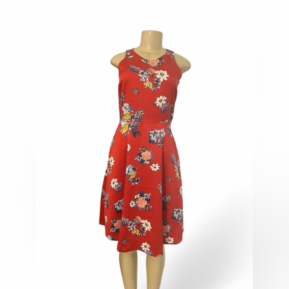 Banana Republic Red A-Line Midi Dress Scoop Neck Cap Sleeve